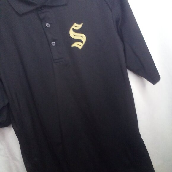 Seagram's Gin Polo Shirt L Men Short Sleeve Golf Black Gold - Picture 10 of 14